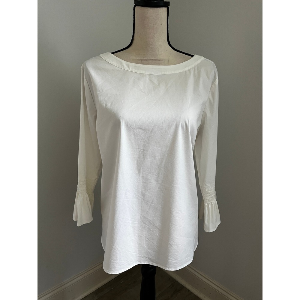 Smocked Ruffle Sleeve Blouse Medium MP White Shirt Minimalist Boho Chic Office